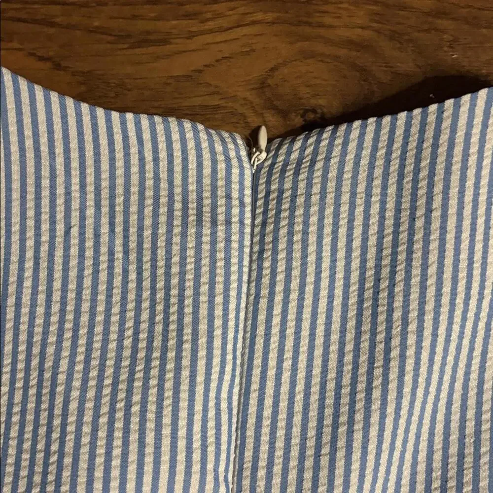 London Times Blue and White Striped Seersucker Sleeveless Sheath Dress Office - Picture 6 of 8